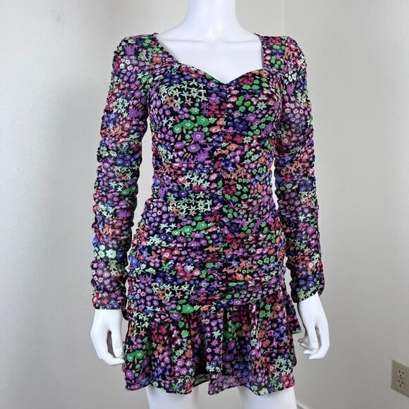 Zara Size XS Ruched Tiered Semi Sheer Resort Floral Print Draped Mini NEW Dress - Picture 14 of 15